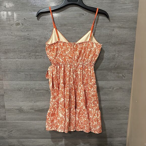 BAND OF THE FREE Size Small Floral Faux Wrap Dress Orange Beige - Picture 9 of 12
